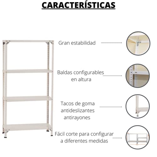 Pack 2 estanterías modulares, Fabricadas en Acero Color Blanco, 4 Baldas Capacidad de Carga máxima 200kg. 150cm x 75cm x 30cm. Ideal para garajes, talleres, almacenes y decoración. Gran Capacidad