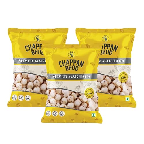 Image of Chappan Bhog Phool Makhana 100g x 3 | Silver Fox Nuts 4+ Suta Large | Premium Raw Makhana (Lotus Seeds) | Healthy Snack | High Protein | Gluten Free | Fasting and Evening Diet snacks