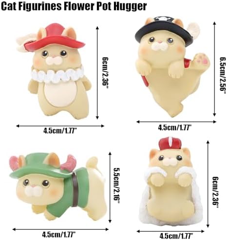 Miniature Hanging Cat Figurines Flower Pot Hugger Cat Plant Decorations for Pots Terrarium Fish Tank Planter Edge Decor Flower Pot Decorations Micro Landscape Home Garden Ornaments (Set of 4) image 3