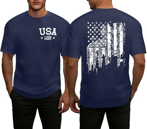 Image of Ithalt Men's American Flag Shirt 4th of July T-Shirt USA Patriotic Tee Shirt Independence Day Top