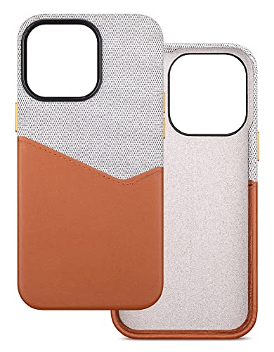 Lopie [Sea Island Cotton Series For Iphone 14 Pro Card Case (Holds 2 Cards, Slim Profile) - Leather Iphone 14 Pro Case With Card Holder - Minimal Design Iphone 14 Pro Wallet Case - Brown #TOP6