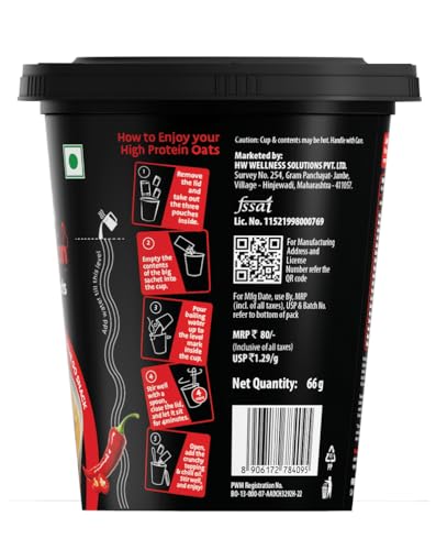 Image of True Elements Spicy Korean Protein Oats 66g - High Protein Instant Oats | Savoury Oat Cup | Healthy Ready-to-Eat Meal