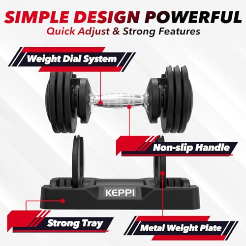 Keppi Adjustable Dumbbells Set-25lb/40lb/55lb/60lb, Anti-Slip Metal Fast Adjust Weight Handle, Exercise & Fitness for Full Body Workout - Adjustable Dumbbell Series
