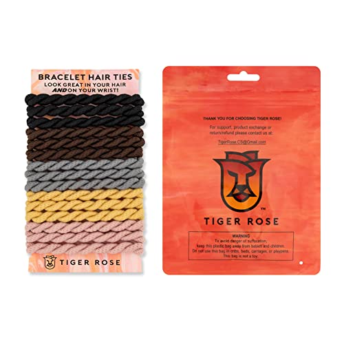 Tiger Rose Bracelet Hair Ties – Strong Elastic Hold Never Slips – Soft Comfortable Feel – Fits All Hair Types - Attractive Colors For Wrist And Hair Wear #TOP5