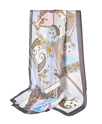 GLORIS Damen schal fein seidig groß 180 x 90 cm HellBlau-Grau mit Paisley Prints. Halstuch Tuch für Frauen. Kopftuch Halstuch Schal. Seidenschal Elegante