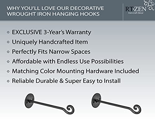 Rtzen Plant Hanger Swirl Hook - Hand Forged Heavy Duty Wrought Iron Wall Decor - Indoor Or Outdoor Swirly Hanging Plant Bracket For Bird Feeders Lanterns Baskets And Wind Chimes - 2 Pack #TOP1