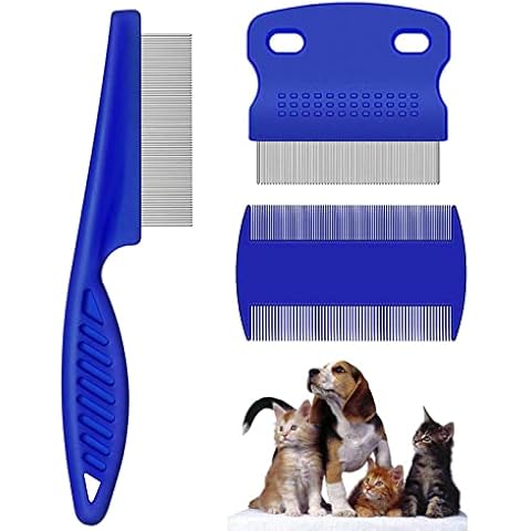 3 Pcs Pet Flea Combs, Fine Teeth Pet Comb Grooming Set for Cat Dog Flea Lice, Float Hair and Tear Stain Remover Combs Fine Tooth Grooming Tool Cover