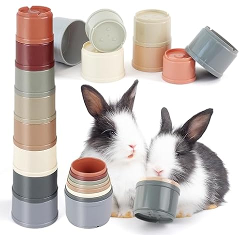 HIIMALEX 8-Pcs Bunny Toys Stacking Cups for Rabbit Foraging and Play Bunny Essential Toys Safe Plastic Accessories Toys for Small Animals Rabbits Cover