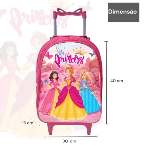 Mochila Rodinha Feminina Escolar Infantil Menina Reforçada Princesa