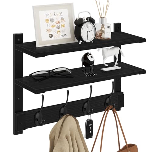 Homode Coat Rack Wall Mount, 2 Tier Wall Shelf with