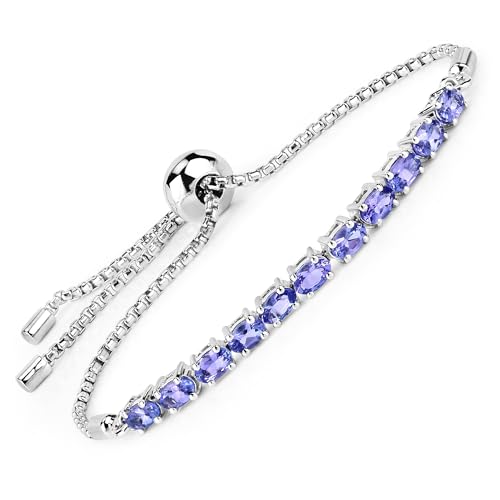 Natural Tanzanite Oval Bolo Bracelet in .925 Sterling Silver - Adjustable Up to 9 Inch for Women