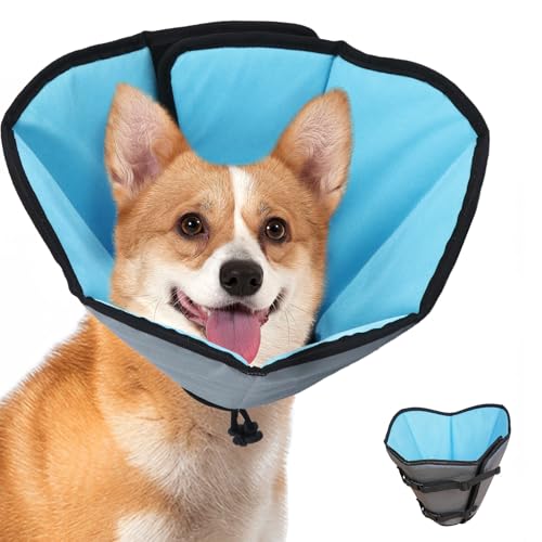 Image of Soft Dog Cone Collar After Surgery: Long Alternative Comfortable Comfy Fabric Recovery Shame Elizabethan Stop Licking Small Medium Large Dogs (Blue, M)