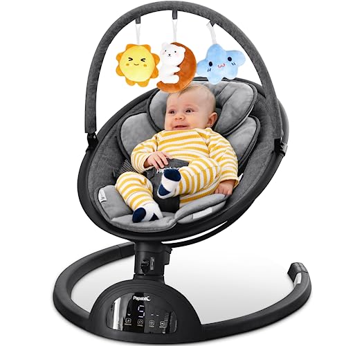 Image of Papablic Baby Swing, Bluetooth Portable Swing for Infants with 5 Natural Sway Speeds and 3 Recline Positions, Unique Breathable System, Remote Control
