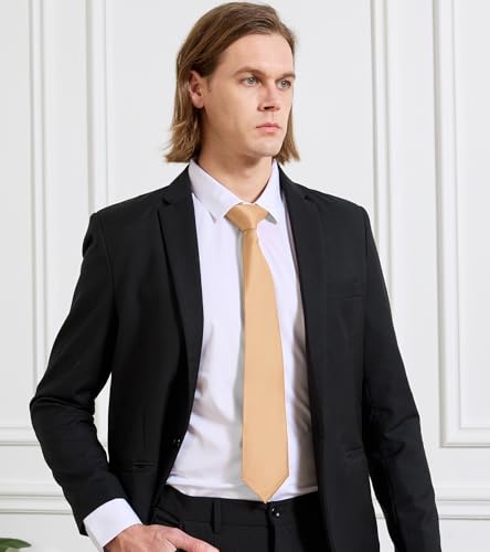 Image of KOOELLE Men's Ties Solid Pure Color Plain Neckties Formal Black Ties For Men