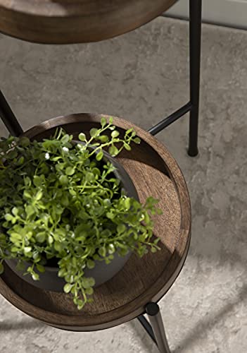Image of Kate and Laurel Finn Modern Tri-Level Plant Stand; 16 x 21 x 30; Natural Wood and Black; Decorative Wood and Metal Planters for Storage and Display