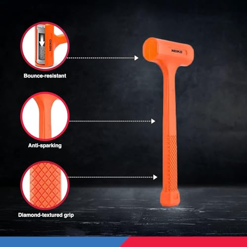 image for NEIKO 02849A 4 Lb Dead Blow Hammer, Neon Orange | Unibody Molded | Che
