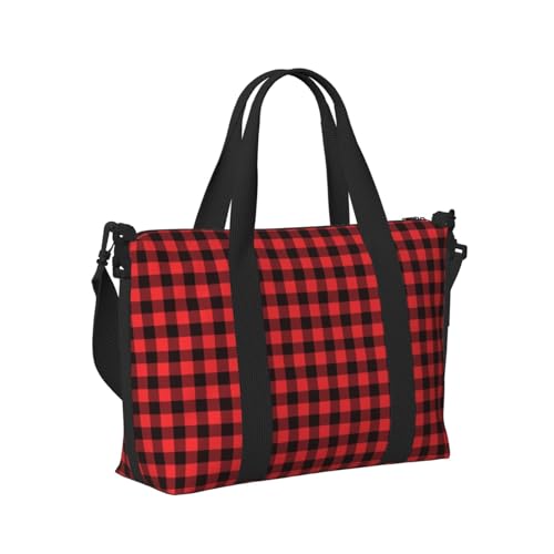 Laptop Tote Bag for Women Work - Buffalo Plaid Red Black Gym Bag for Women Men, Personal Item Crossbody Travel Bags Carry On, Overnight Weekender Bags for Women Travel - Main Image