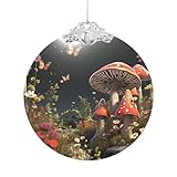 Adornos de Navidad, adornos colgantes para árbol de Navidad, adornos redondos de vidrio, manualidades, colgantes, decoraciones de árbol de Navidad, adornos de hongos estilo cuento de hadas, adornos