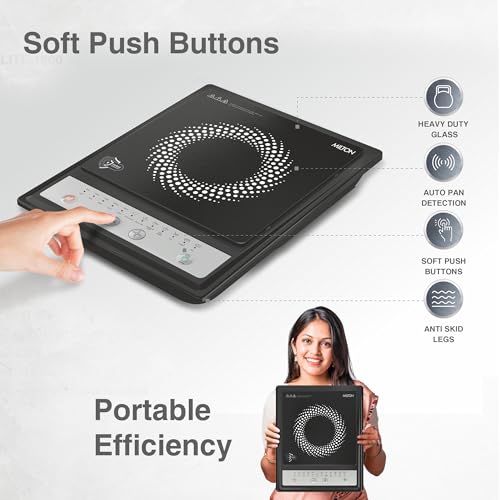 Image of Milton Elio 14.0 Portable Induction Cooktop | 5KV Surge Protection I Anti Skid Legs & Preset Menu Functions | 1400 W Push Button | Fast Cooking | 3-Year Warranty