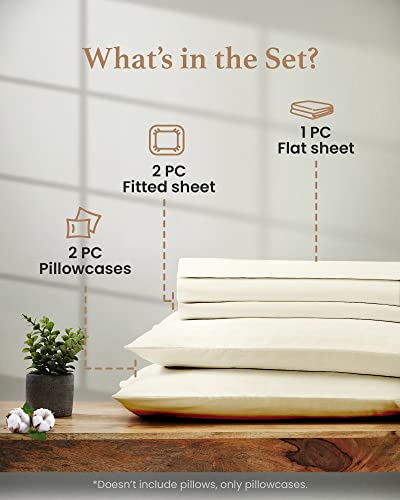 Image of Good Sleep Bedding Split King Sheets Sets for Adjustable Bed, 5 Piece, 100% Egyptian Cotton Bed Sheets for Adjustable Bed, Sateen Weave, 16 Inch Deep Pocket Bed Sheet - Ivory