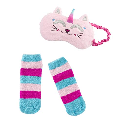 Girls Faux Fur Sleep Mask & Socks Set – 3 Designs – Caticorn, Llama and Panda