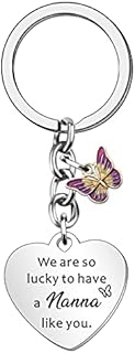 HULALA Nanna Keyring Nanna Birthday Mothers Day Christmas Gifts from Grandchildren Love Heart Shape Butterfly Women Key Ring Keychain Presents We are So Lucky to Have A Nanna Like You