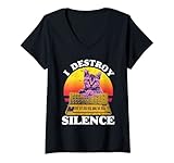 Mujer I Destruye el silencio gato jugando teclado Camiseta Cuello V