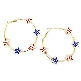 4th of July Star Hoop Earrings for Women Girls Red Blue White Enamel American Patriotic Circle Earri