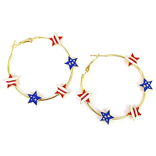 4Th Of July Star Hoop Earrings For Women Girls Red Blue White Enamel American Patriotic Circle Earrings Independence Day Holiday Festive Jewelry #TOP17