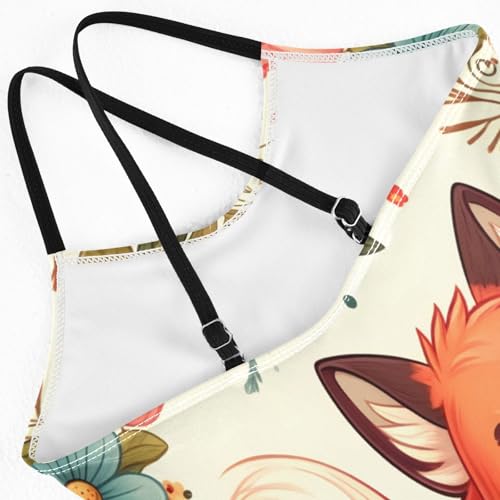Girl's One Piece Swimsuit Cute Fox Flowers Beach Bathing Swimwear4