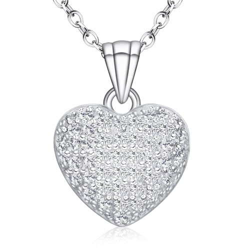 Pendant Necklaces for Women 925 Sterling Silver with Moissanite & Genuine Jewelry, Lucky Clover, Butterfly, Pink Crystal Heart Design, 14K White Gold Plated Nacklace, Mom Wife Women's Birthday Gifts