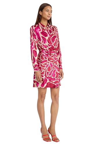 Image of Donna Morgan Women's Collared Mini Dress - Abstract Print, Gathered Waist, Flared Skirt for Special Occasions, Pink Dresses for Women