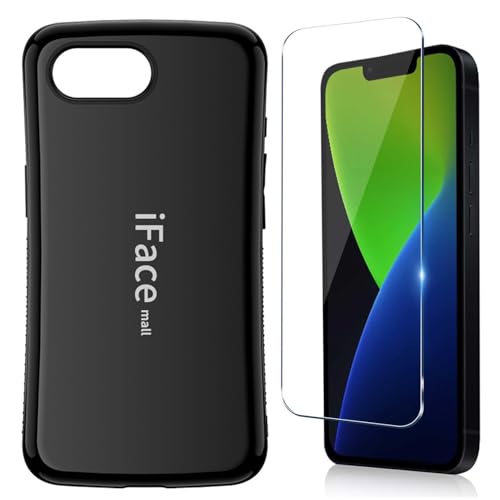 iFace mall iPhone 17e / 16e �p �P�[�X & �����K���X�t�B�����Z�b�g 2�_ �y�� ���^ �X�g���b�v�z�[�� �A�C�t�H��16e �J�o�[���C�����X�[�d�Ή� ����~�� 2�d�\�� �ϏՌ� �ϖ��C TPU ��ʕی�t�B���� (�u���b�N)