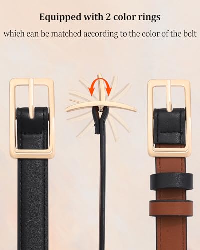 WELROG Skinny Reversible Leather Belt - Women Thin Belt for Dresses Jeans Pants with Gold Buckle2