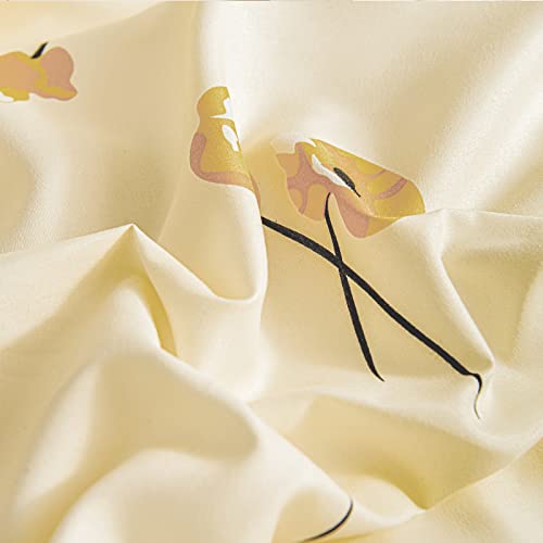 Yellow Flowers Bedding Luxury Floral Duvet Cover Set Lucky Clover And Yellow Plaid Reversible Design Yellow Floral Bedding Sets Queen 1 Duvet Cover 2 Pillowcases (Queen, Yellow) #TOP4