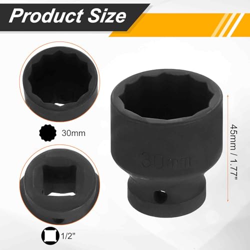 Image of HARFINGTON 1 /2 inch Drive x 30mm Shallow Impact Socket 12-Point Metric CR-V Steel Spindle Nut Impact Flip Sleeve for Home Auto Nuts Bolts Repair