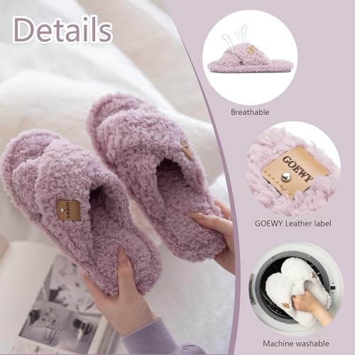 Image of GOEWY Fuzzy Open Toe Slippers for Women Cozy Memory Foam House Shoes Indoor