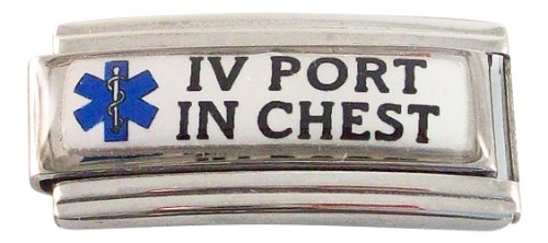 Gadow Jewelry IV Port in Chest Medical ID Alert Italian Charm for Bracelet Men or Women Blue Awareness Star Stainless Steel