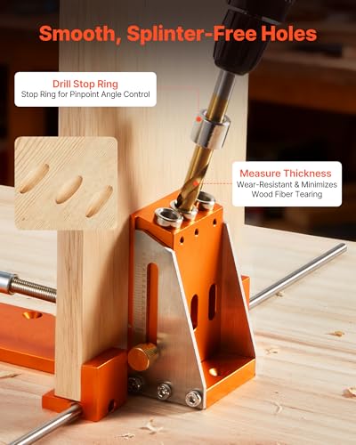 Image of VEVOR Pocket Hole Jig Kit, 1 /2 to 1-1 /2 in Adjustable, Jig Pocket Hole System with Toolcase, C-Clamp, Step Drill, Hex Wrench, Drill Stop Ring, Square Drive Bit, Reinforced Metal Frame, for Woodworking