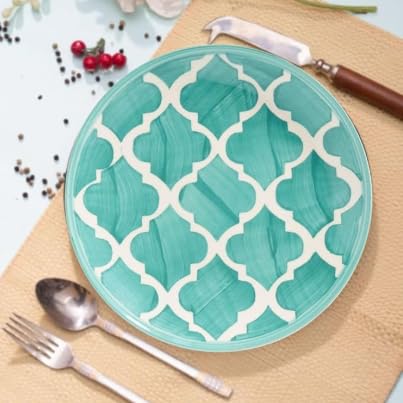 Shipnetic Moroccan Print Green Ceramic Plates Set of 2, Microwave & Dishwasher Safe, Dinner Serving Plates for Dessert, Appetizer, Salad, Sandwich, Snacks, Fruits for Daily Use & Gifting.(7.28 INCH) 1
