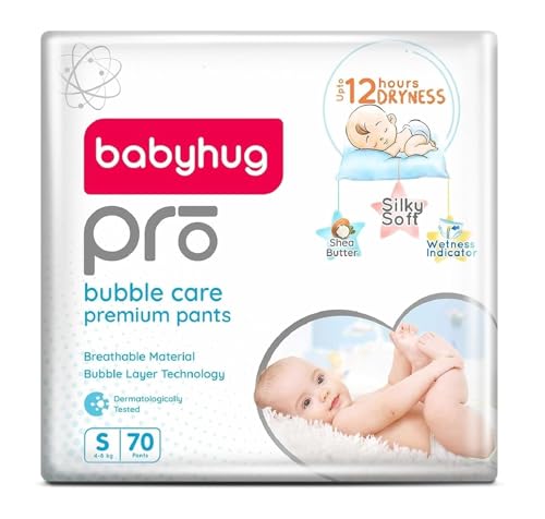 Image of babyhug Pro Bubble Care Premium Pants Style Diaper | Size - Small (S) | 4 to 8 kg - 70 Pieces | Breathable Material | Bubble Layer Technology
