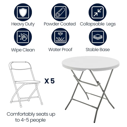 BTEXPERT White 32" Round 30" Height Round Plastic Folding Table Commercial Portable for Picnic Party Event Camping Banquet Card Dining Wedding Home Kitchen Indoor Outdoor by BTEXPERT - Used condition - Image 4