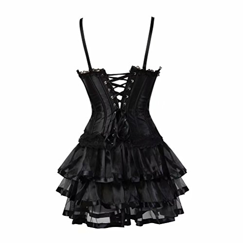 jutrisujo korsett Damen vollbrust corsage kleid kurz rock mit träger strapse spitze schnürmieder burlesque gothic korsettkleid – Bild 3