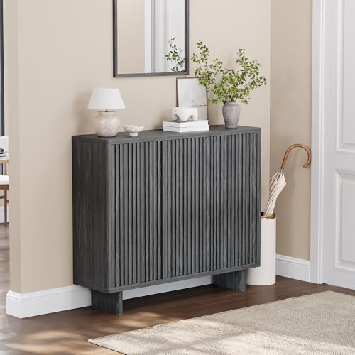 GarveeHome GarveeHome 46 Inch Shoe Cabinet with 4 Adjustable Shelves, 5-Tier Fluted Door Storage, Pop-Up One-Touch Opening, Anti-Tip Hardware, Freestanding Rustic Shoe Bench for Entryway & Hallway