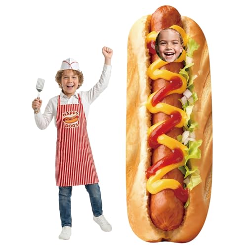 ARQRHTLY 5.38 FT Life Size Hot Dog Cardboard Cutouts Stand-in Photo Booth Props Giant Hot Dog Decorations for Themed Birthday Party, Funny Fast Food BBQ Sausage Market Event Entrance Supplies