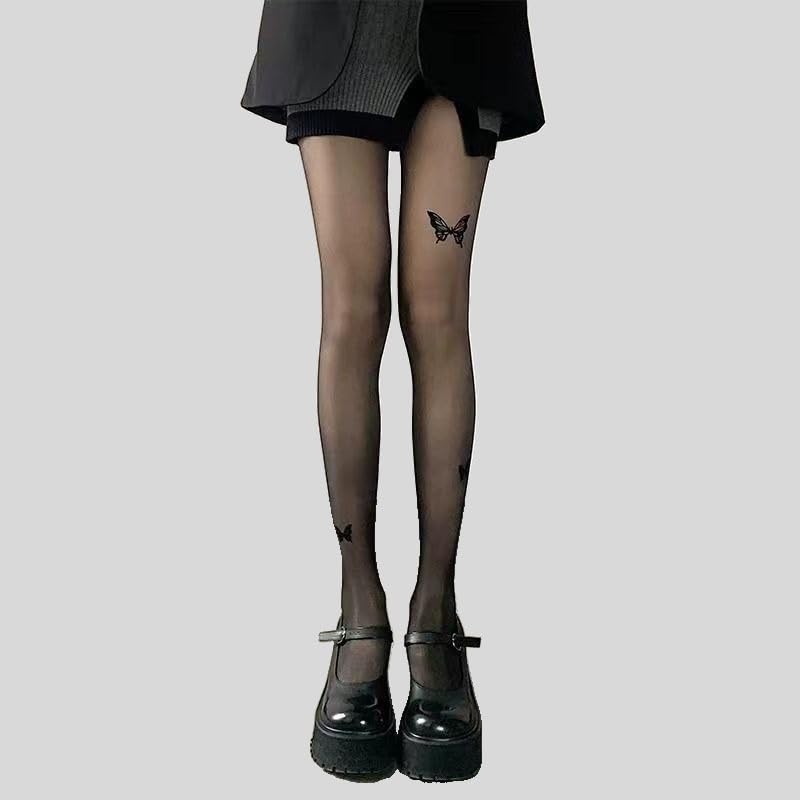 Image of 5Pcs Fashion Love Hearts Pattern Fishnets Tights Stockings and Vintage Butterfly Printed See Through Pantyhose Leggings Sexy Sheer Thin Silk Tights Stockings