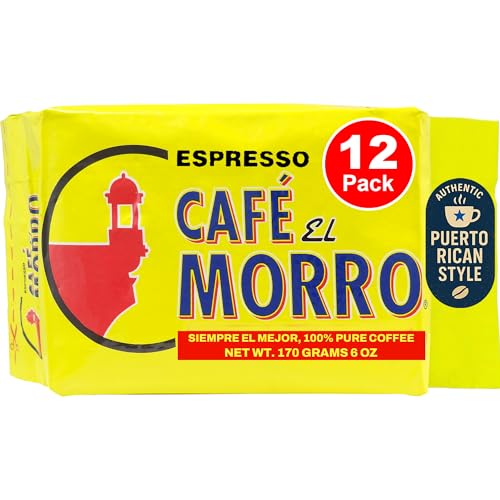 Premium Ground Coffee, Café El Morro, (6 oz), Pack of 12, Gourmet Dark Roast Espresso Coffee, Vacuum Pack, Experience the Rich Taste of Puerto Rican Style Espresso