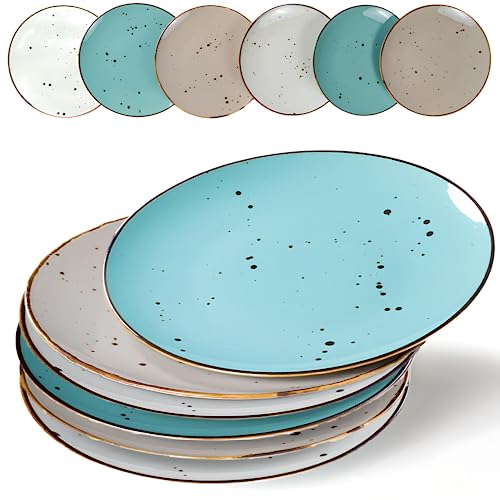 Image of Esfour Ceramics Dinner Plates 11 Inch Set of 6 - Microwave, Oven, Dishwasher Safe, Scratch-Resistant, Porcelain Dishes for Steak, Pizza, Home & Restaurant, Party, Giftable - Natural Assorted Colors