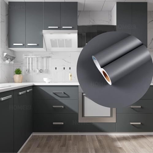 HOME13™ Matte Wallpaper Peel & Stick Contact Paper Decorative Self Adhesive Vinyl Wallpaper for Kitchen Cabinet Furniture Countertop Waterproof (24 x 48 inches, Dark Grey Matte Wallpaper)