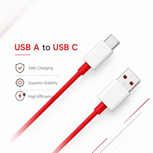 Image of 80W Fast Charging USB A to USB C Cable for OnePlus 13 /12 /11 /Nord, Realme, Oppo | Supports SuperVOOC, Warp, Dash Charging | 1.2M Durable Cable